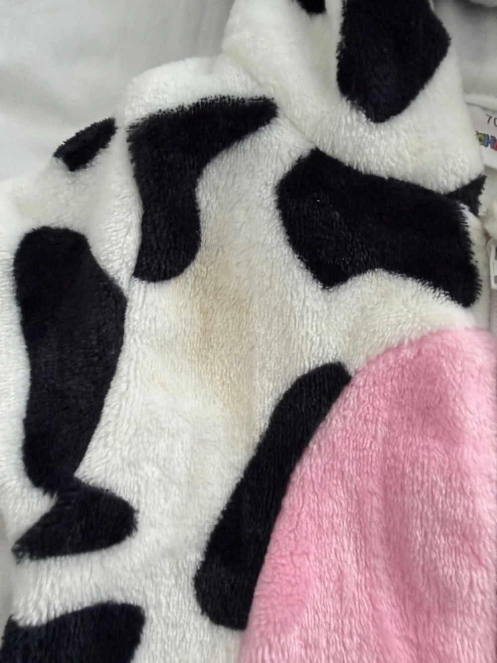 Kids Cow Fleece One-Piece Romper with Hood - Pink & Black